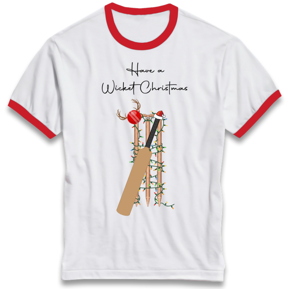 Cricket Bat Graphic Christmas Ringer T-Shirt