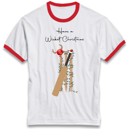 Cricket Bat Graphic Christmas Ringer T-Shirt