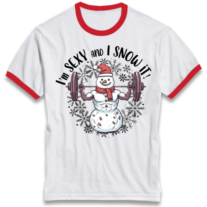 Gym Snowman Graphic Christmas Ringer T-Shirt