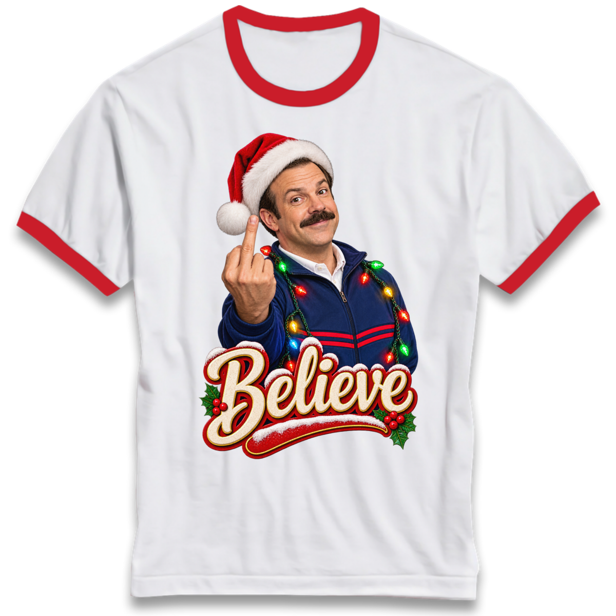 Ted Lasso Believe Christmas Ringer T-Shirt