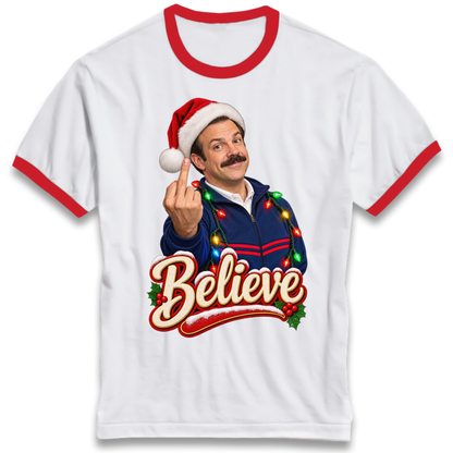 Ted Lasso Believe Christmas Ringer T-Shirt