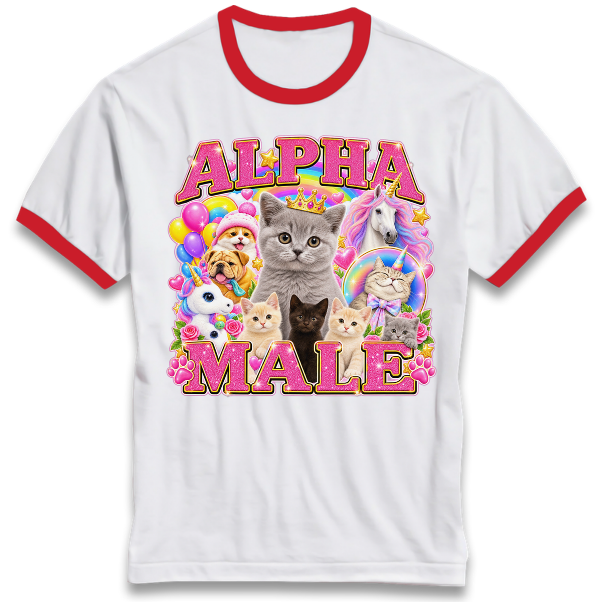Alpha Male Funny Kitten Unicorn Ringer T-Shirt