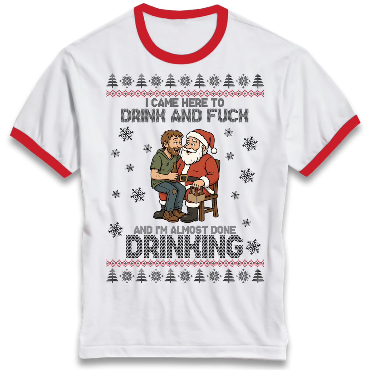 Rude Santa Graphic Ringer T-Shirt