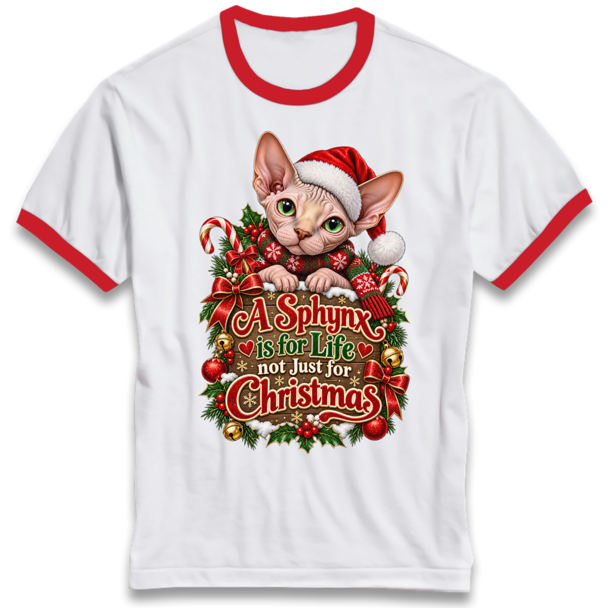 Sphynx Cat Christmas Ringer T-Shirt