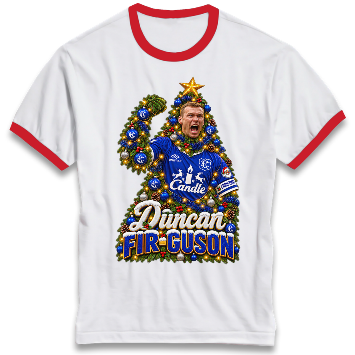 Duncan Ferguson Everton Christmas Ringer T-Shirt
