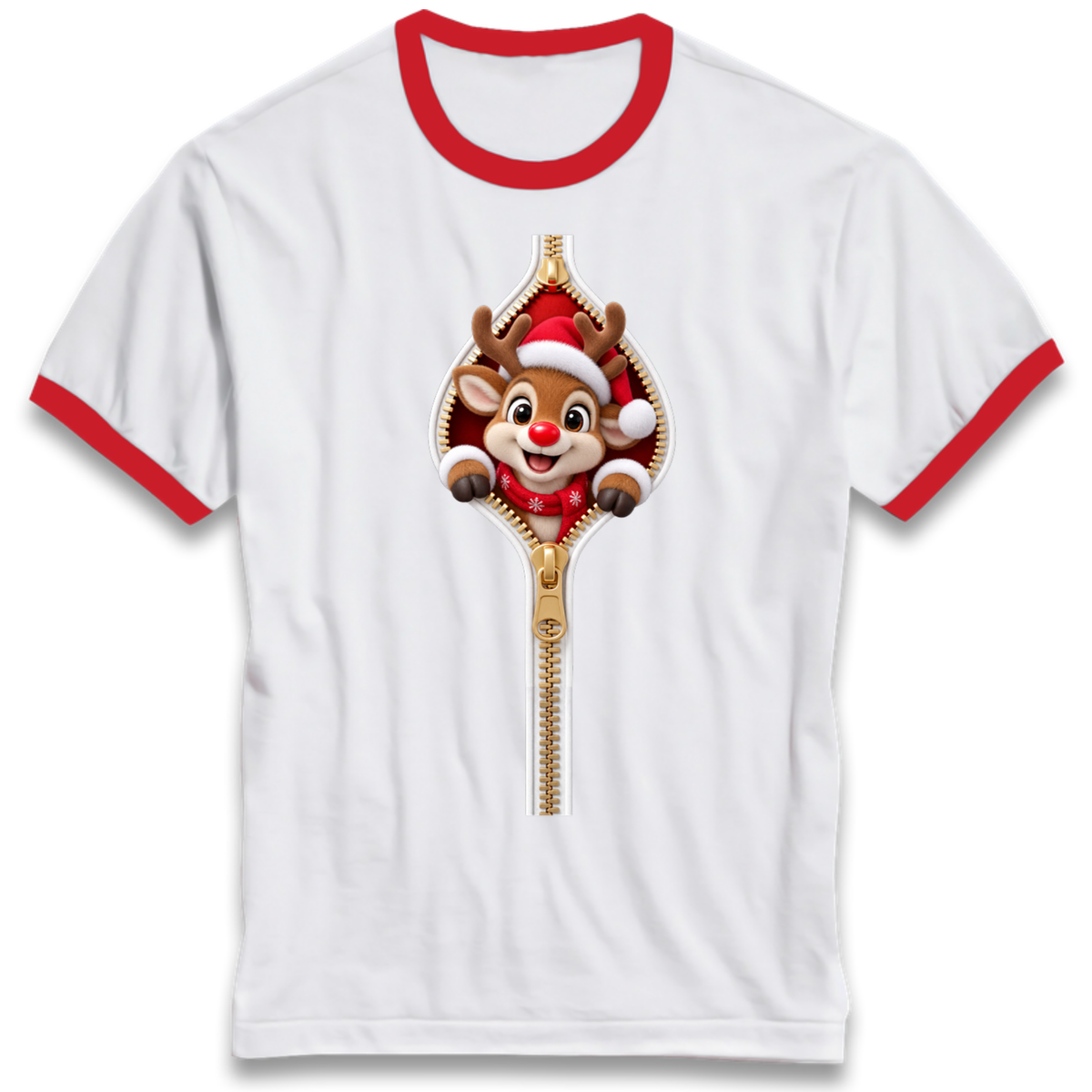 Reindeer Zip Christmas Ringer T-Shirt