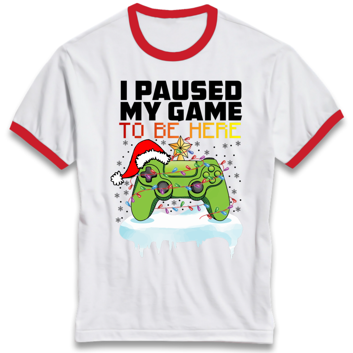 I Paused My Game Christmas Ringer T-Shirt