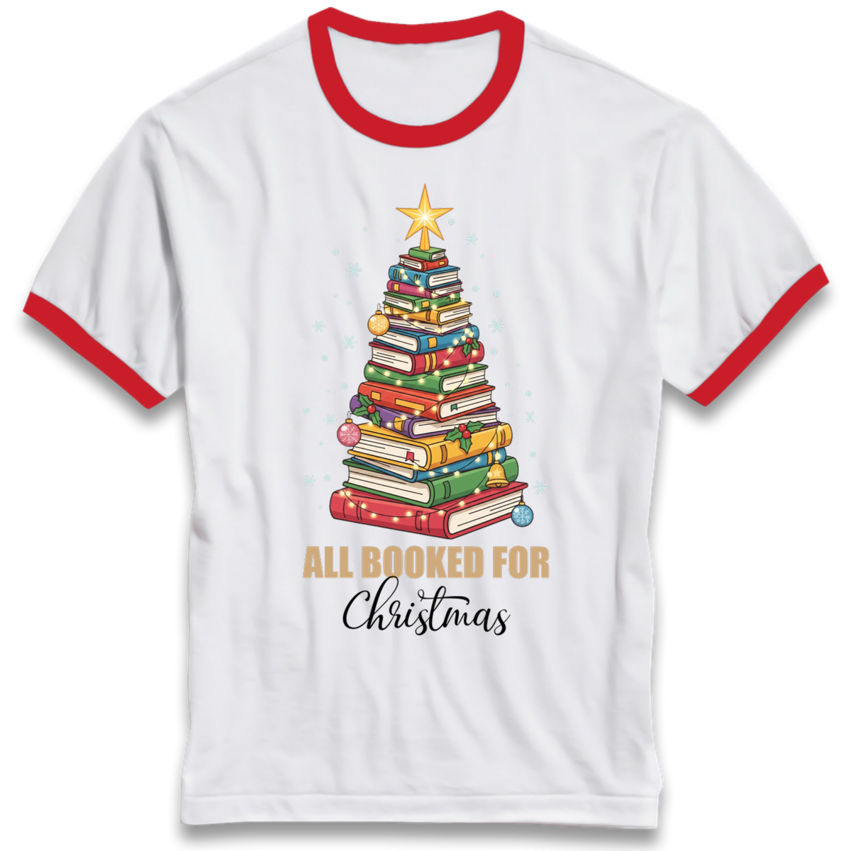 Book Tree Christmas Ringer T-Shirt