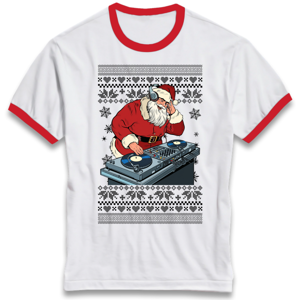 DJ Santa Christmas Ringer T-Shirt