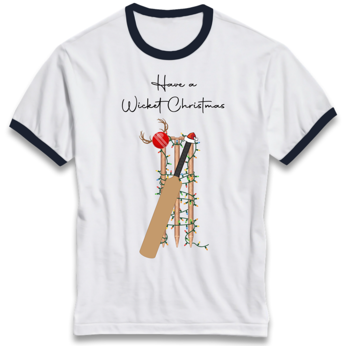 Cricket Bat Graphic Christmas Ringer T-Shirt