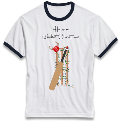 Cricket Bat Graphic Christmas Ringer T-Shirt