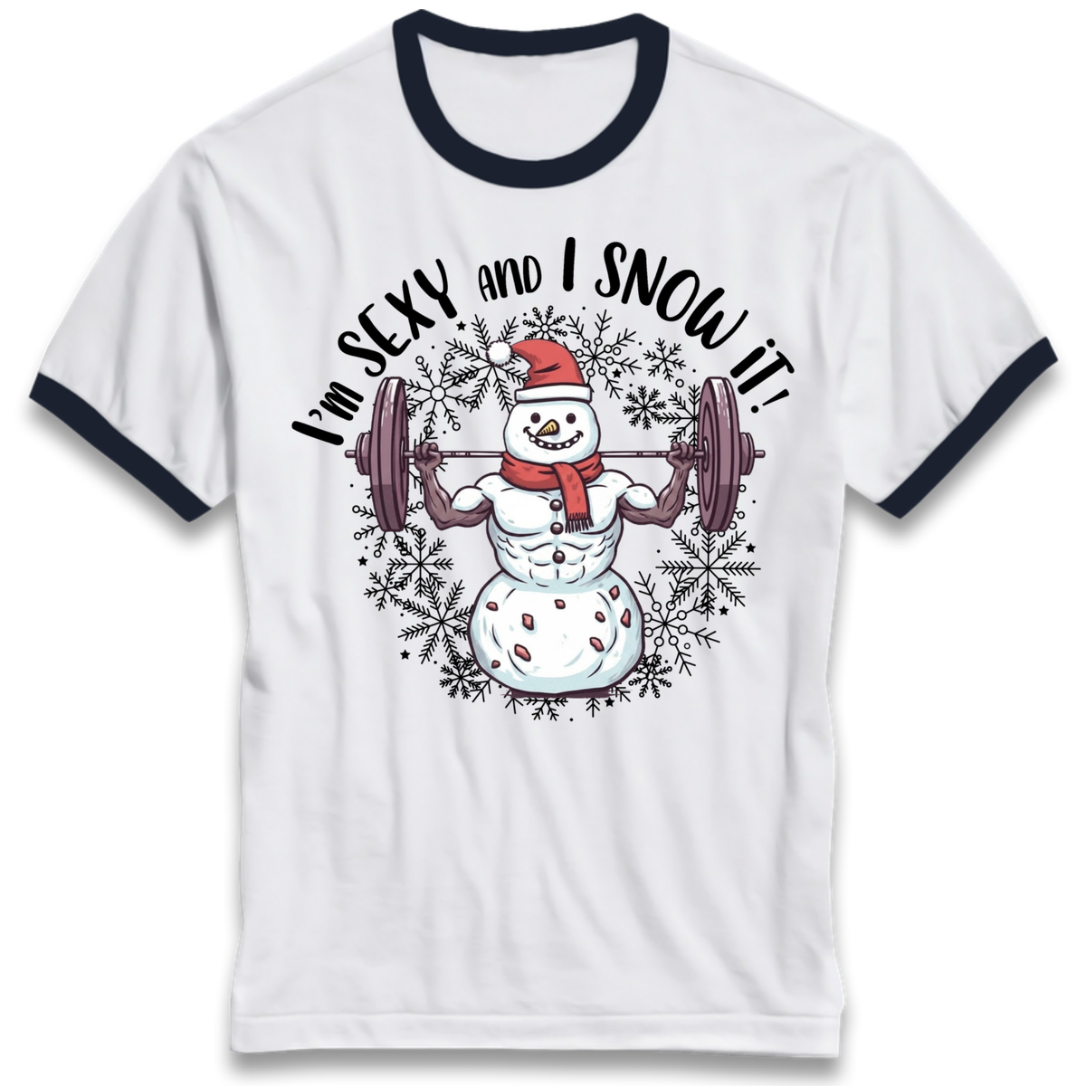 Gym Snowman Graphic Christmas Ringer T-Shirt