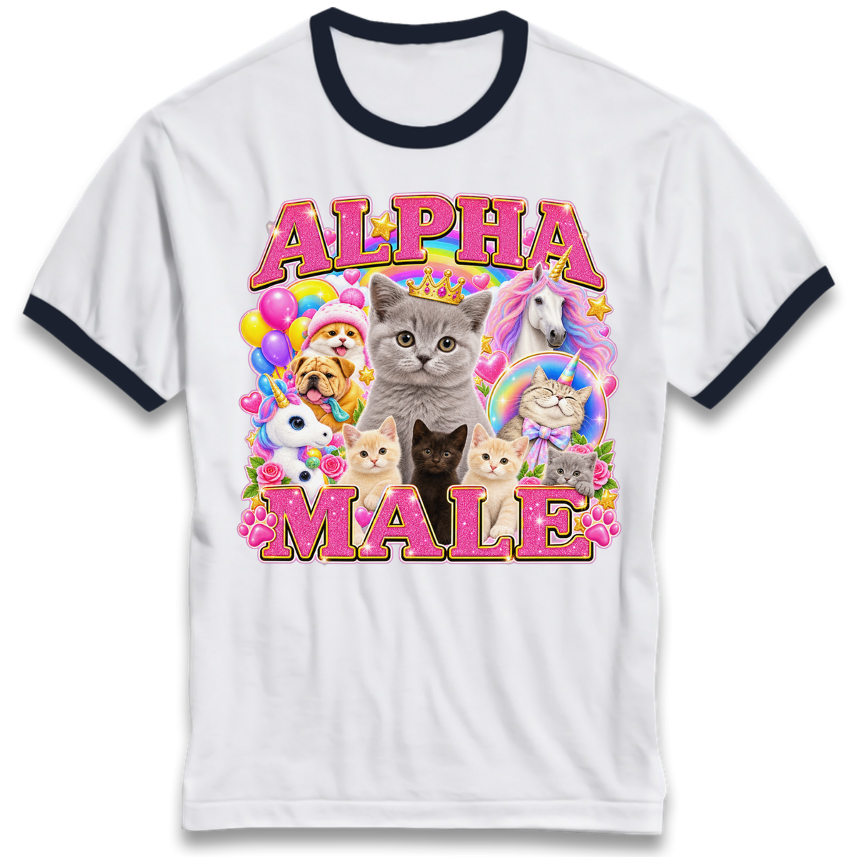 Alpha Male Funny Kitten Unicorn Ringer T-Shirt