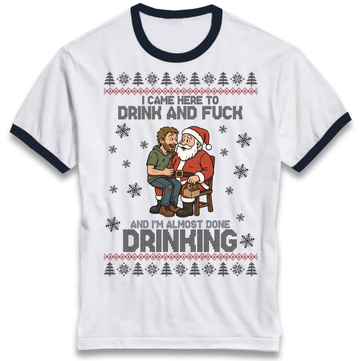 Rude Santa Graphic Ringer T-Shirt
