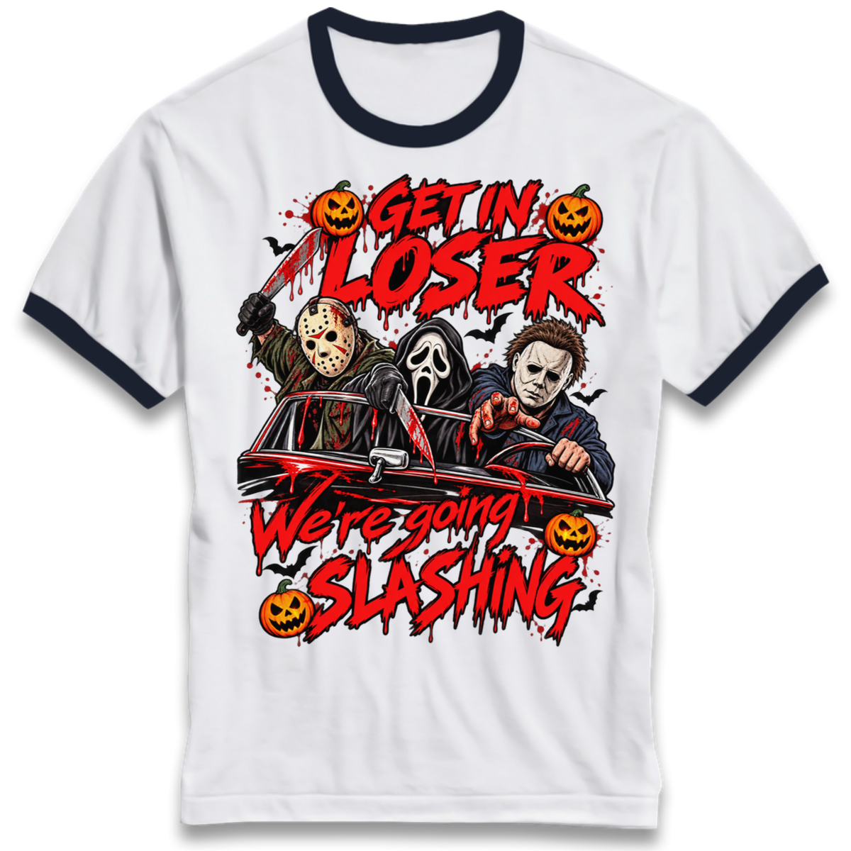 Retro Horror Movie Halloween Slasher Villains Ringer T-Shirt