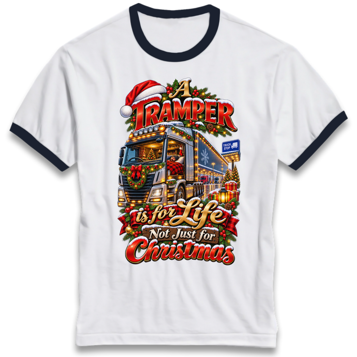 Trucker Christmas Ringer T-Shirt