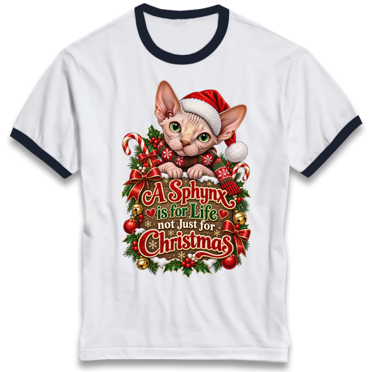 Sphynx Cat Christmas Ringer T-Shirt