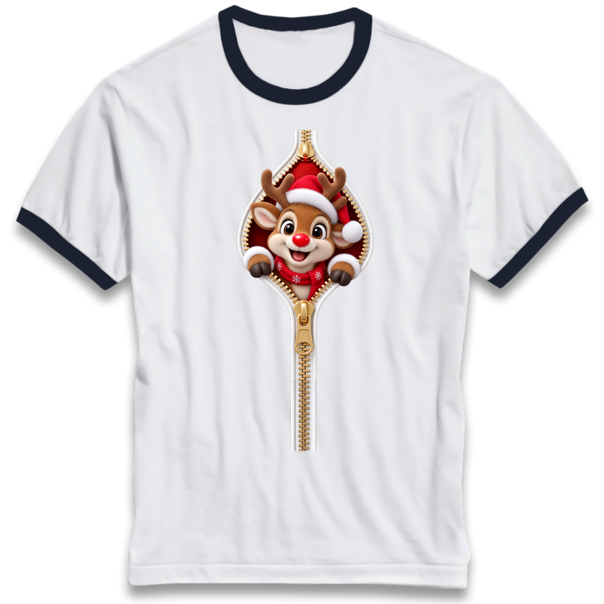 Reindeer Zip Christmas Ringer T-Shirt