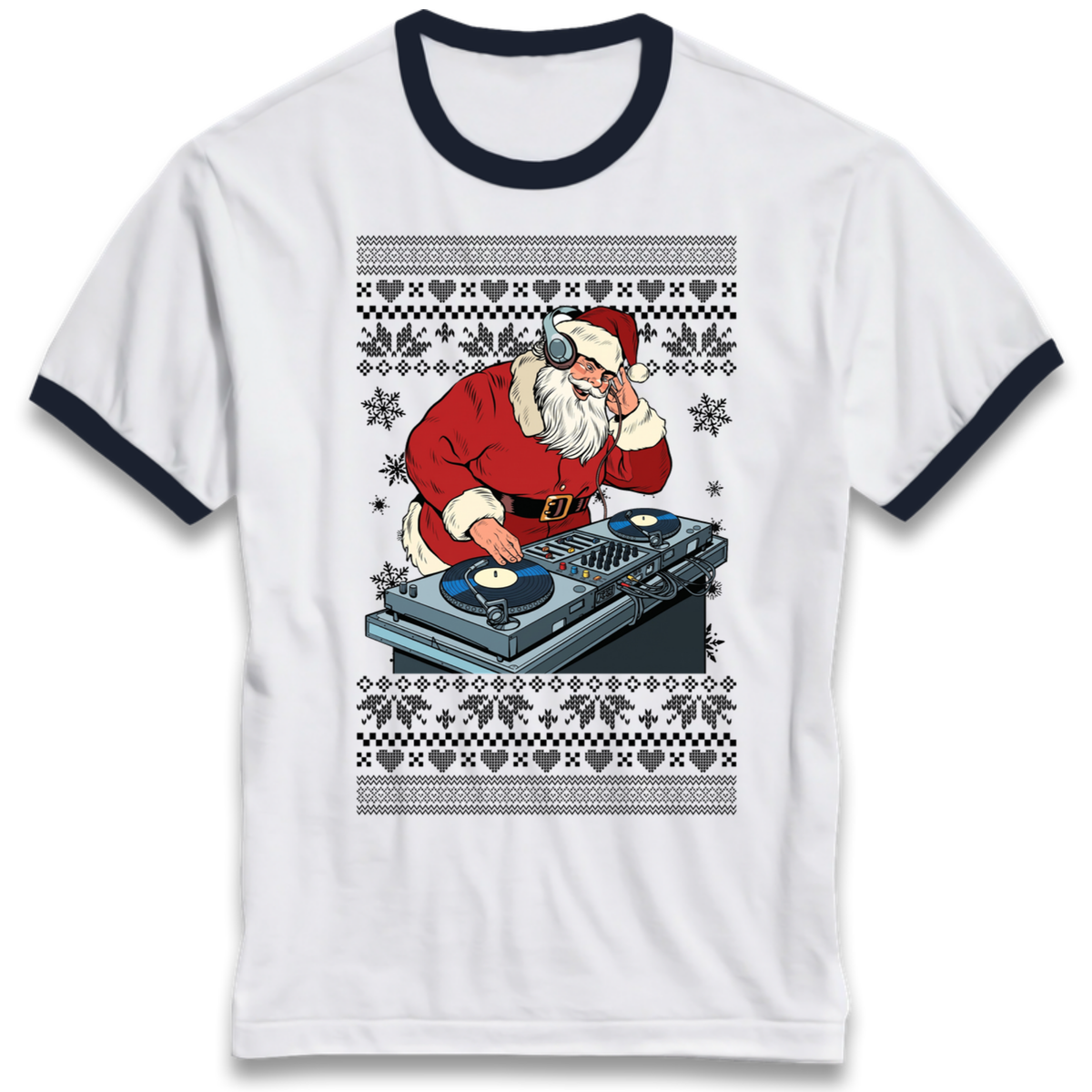 DJ Santa Christmas Ringer T-Shirt