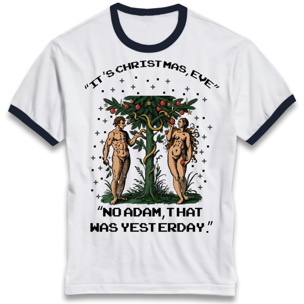 Adam & Eve Christmas Jumper Ringer T-Shirt