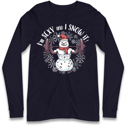 Gym Snowman Graphic Christmas Long Sleeve T-Shirt