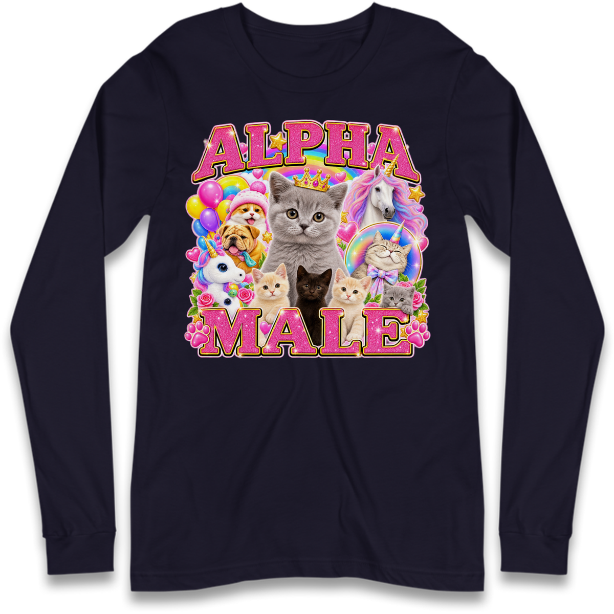 Alpha Male Funny Kitten Unicorn Long Sleeve T-Shirt