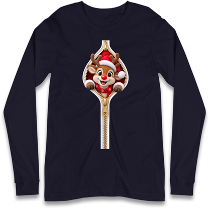 Reindeer Zip Christmas Long Sleeve T-Shirt