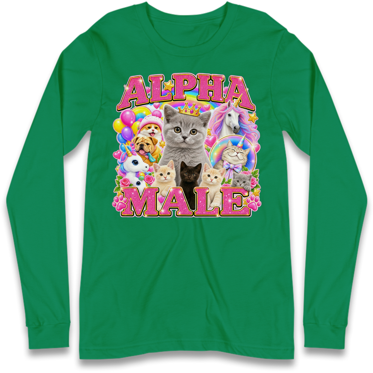 Alpha Male Funny Kitten Unicorn Long Sleeve T-Shirt