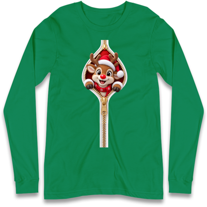 Reindeer Zip Christmas Long Sleeve T-Shirt