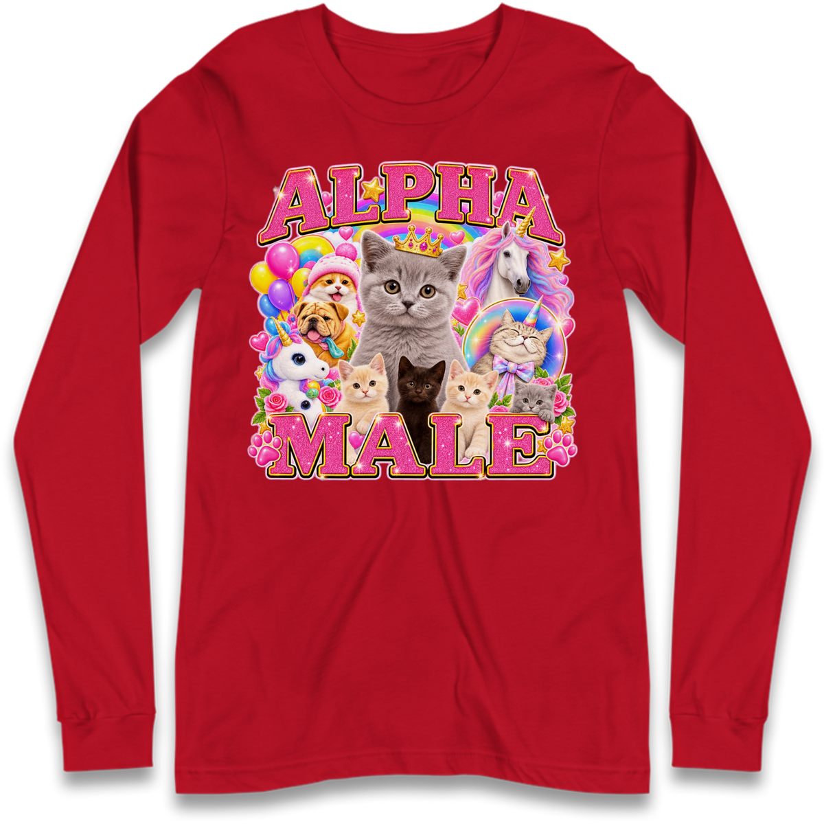 Alpha Male Funny Kitten Unicorn Long Sleeve T-Shirt