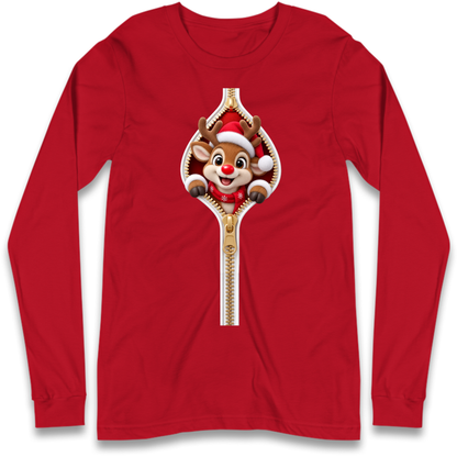Reindeer Zip Christmas Long Sleeve T-Shirt