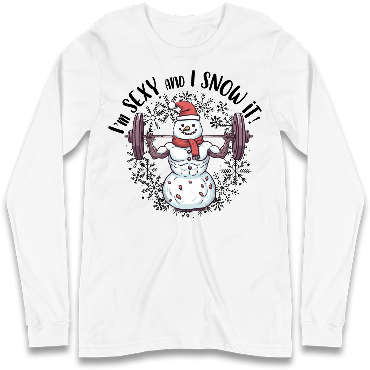 Gym Snowman Graphic Christmas Long Sleeve T-Shirt