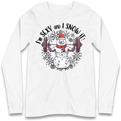 Gym Snowman Graphic Christmas Long Sleeve T-Shirt