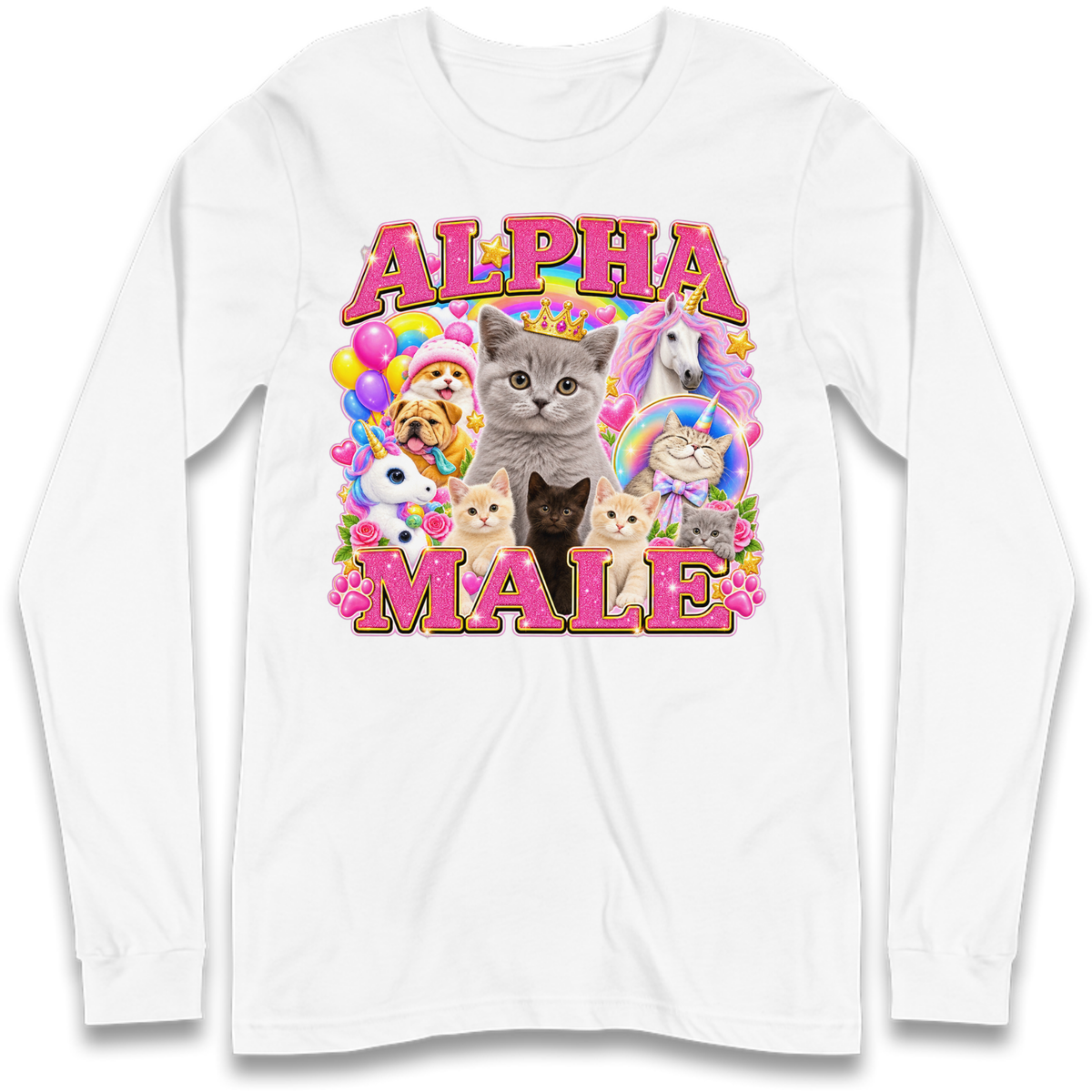 Alpha Male Funny Kitten Unicorn Long Sleeve T-Shirt