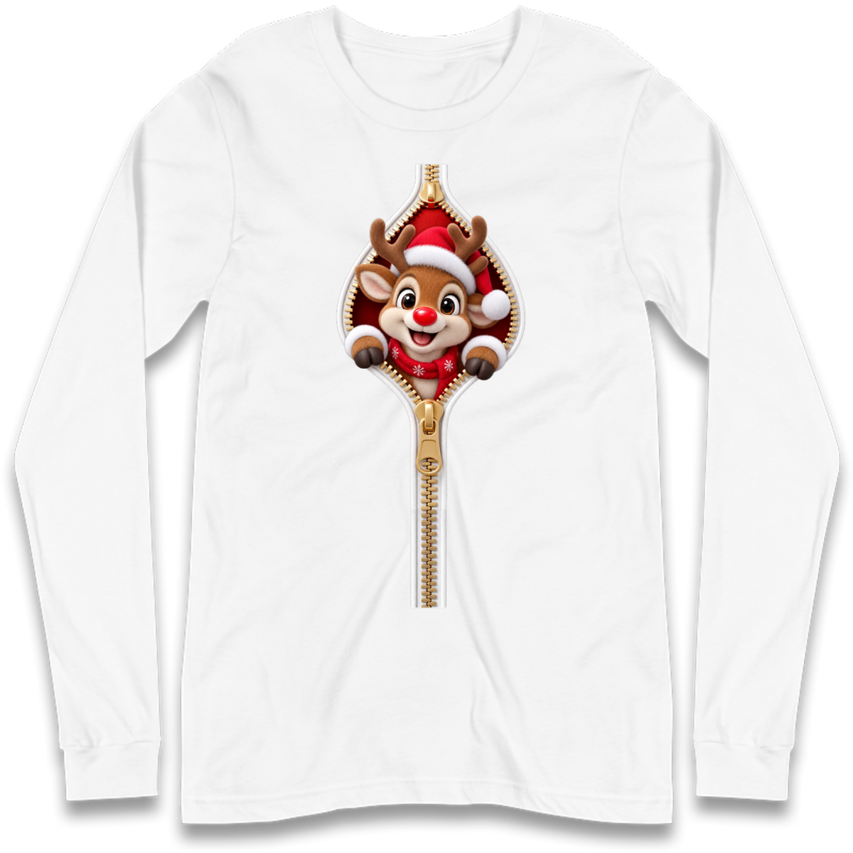 Reindeer Zip Christmas Long Sleeve T-Shirt