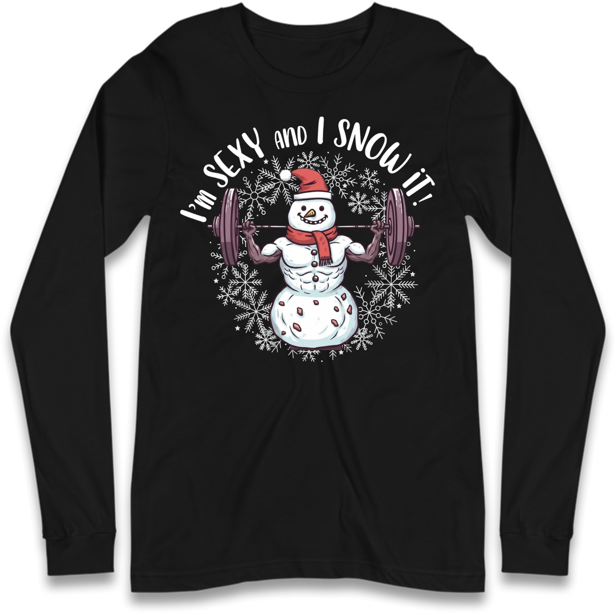Gym Snowman Graphic Christmas Long Sleeve T-Shirt