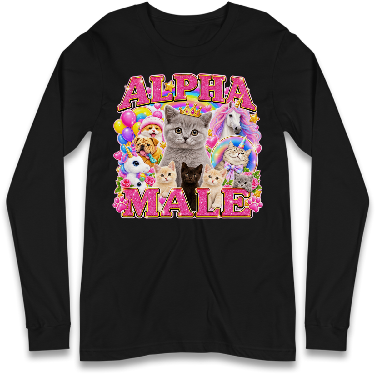 Alpha Male Funny Kitten Unicorn Long Sleeve T-Shirt
