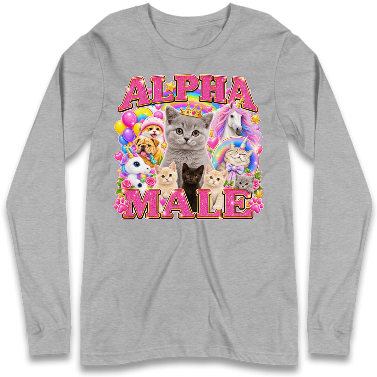 Alpha Male Funny Kitten Unicorn Long Sleeve T-Shirt