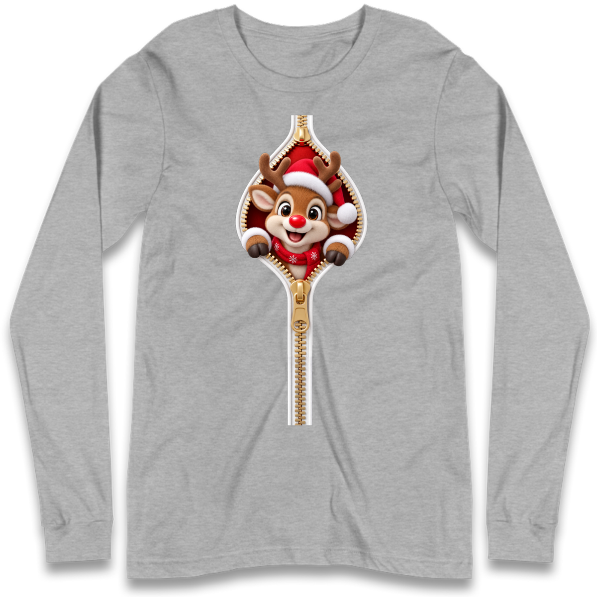 Reindeer Zip Christmas Long Sleeve T-Shirt