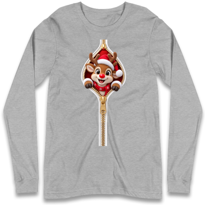 Reindeer Zip Christmas Long Sleeve T-Shirt