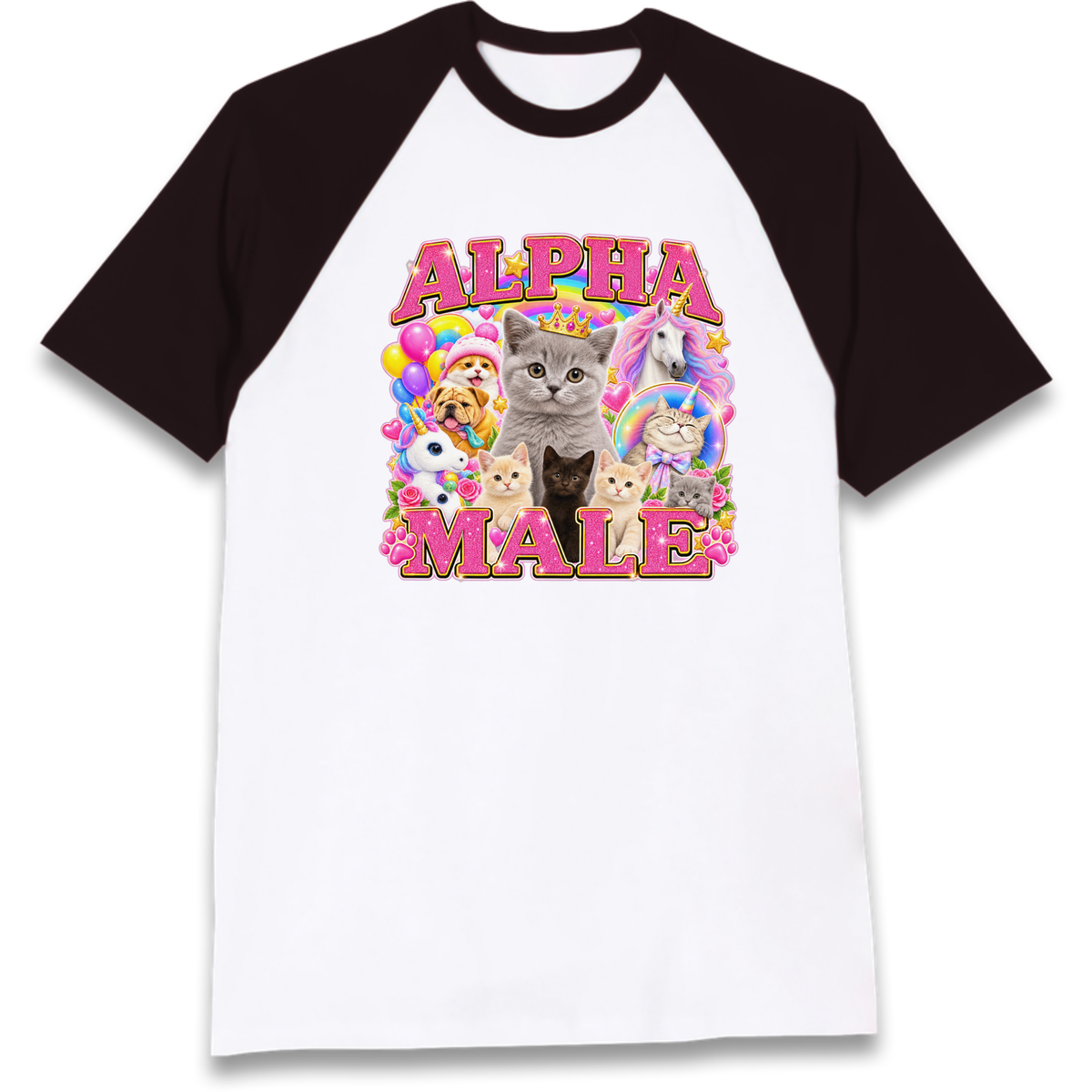 Alpha Male Funny Kitten Unicorn Raglan T-Shirt