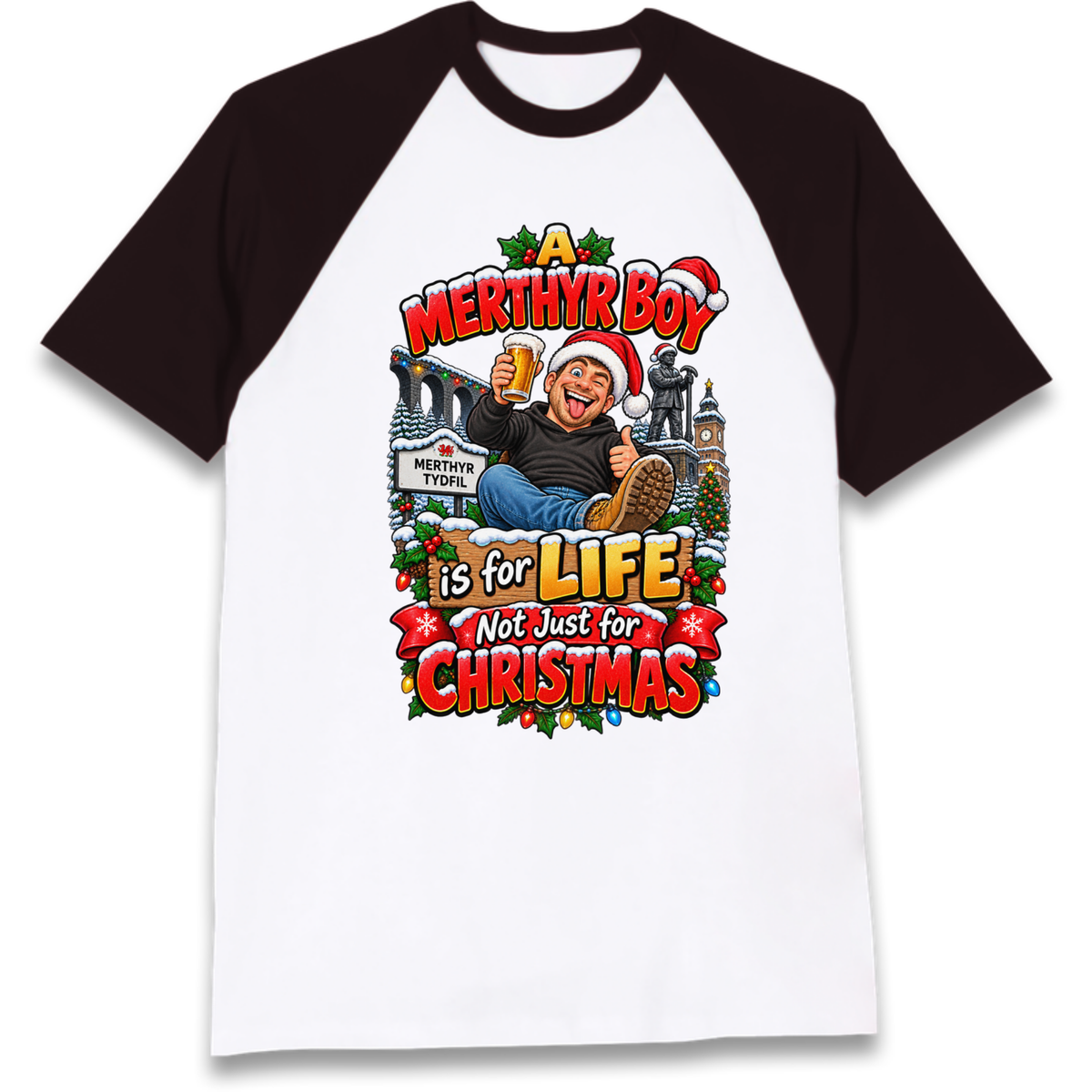 Merthyr Boy Christmas Raglan T-Shirt