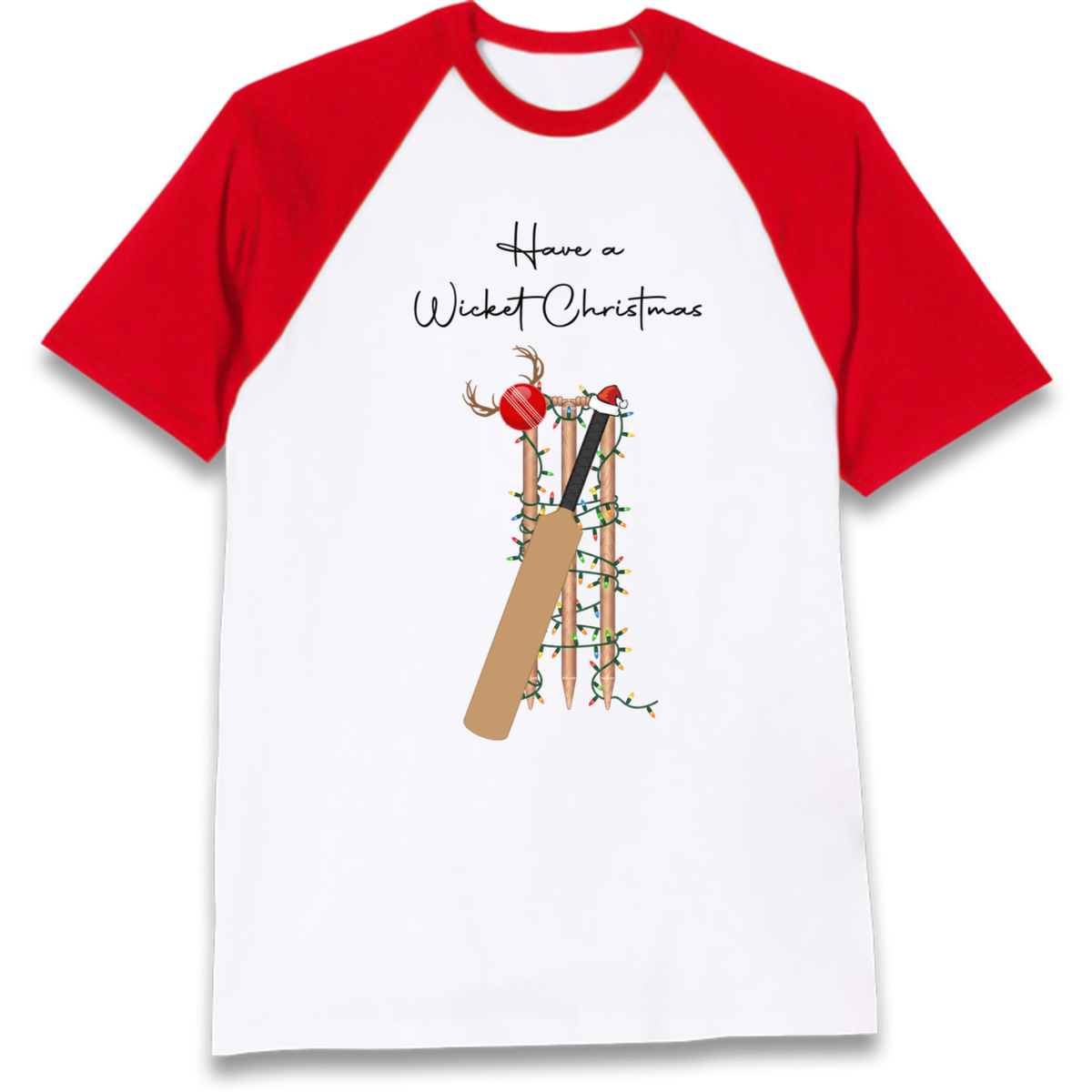 Cricket Bat Graphic Christmas Raglan T-Shirt