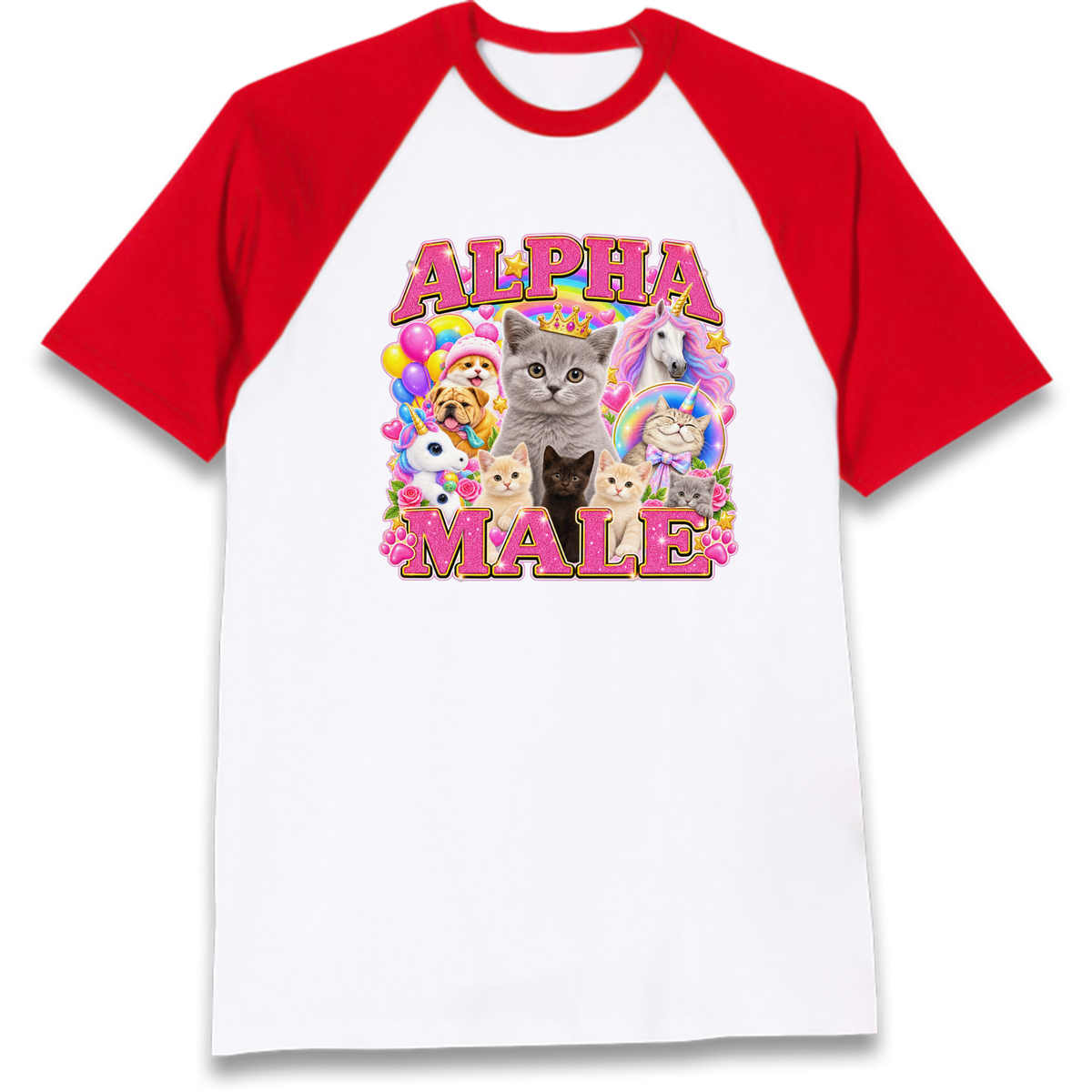Alpha Male Funny Kitten Unicorn Raglan T-Shirt