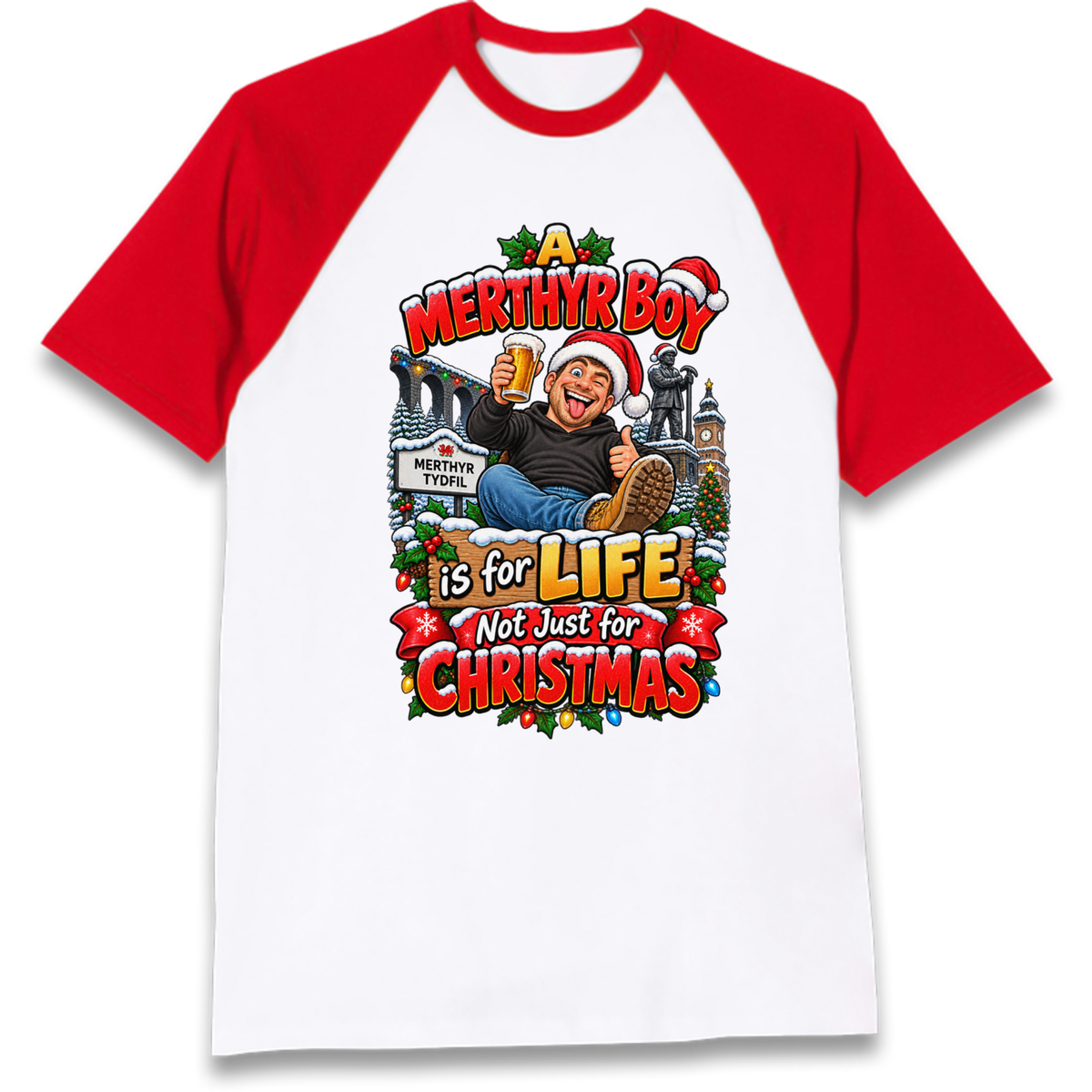 Merthyr Boy Christmas Raglan T-Shirt
