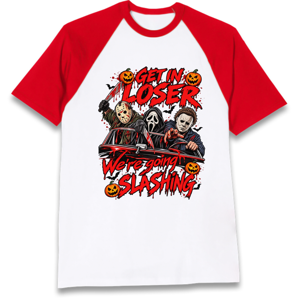 Retro Horror Movie Halloween Slasher Villains Raglan T-Shirt