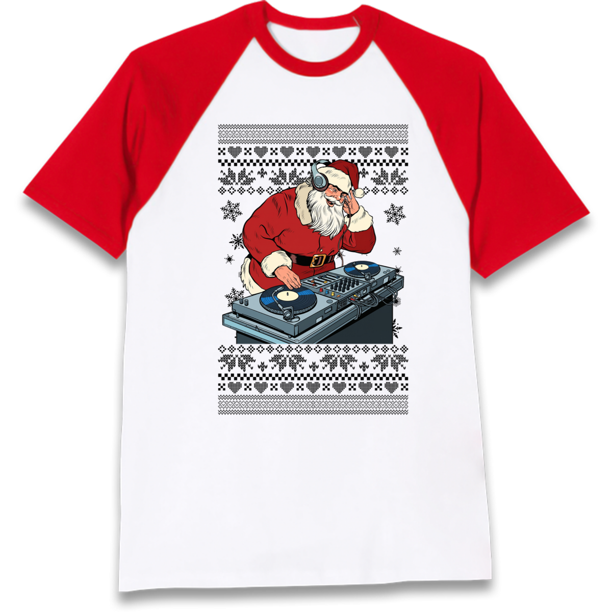 DJ Santa Christmas Raglan T-Shirt