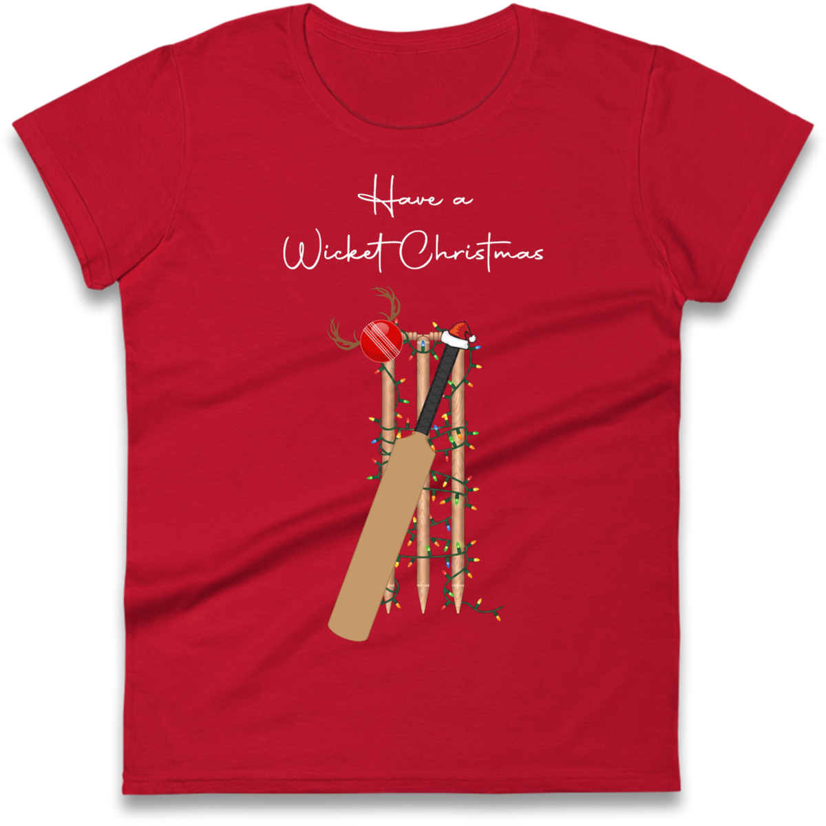 Cricket Bat Graphic Christmas Ladies T-Shirt