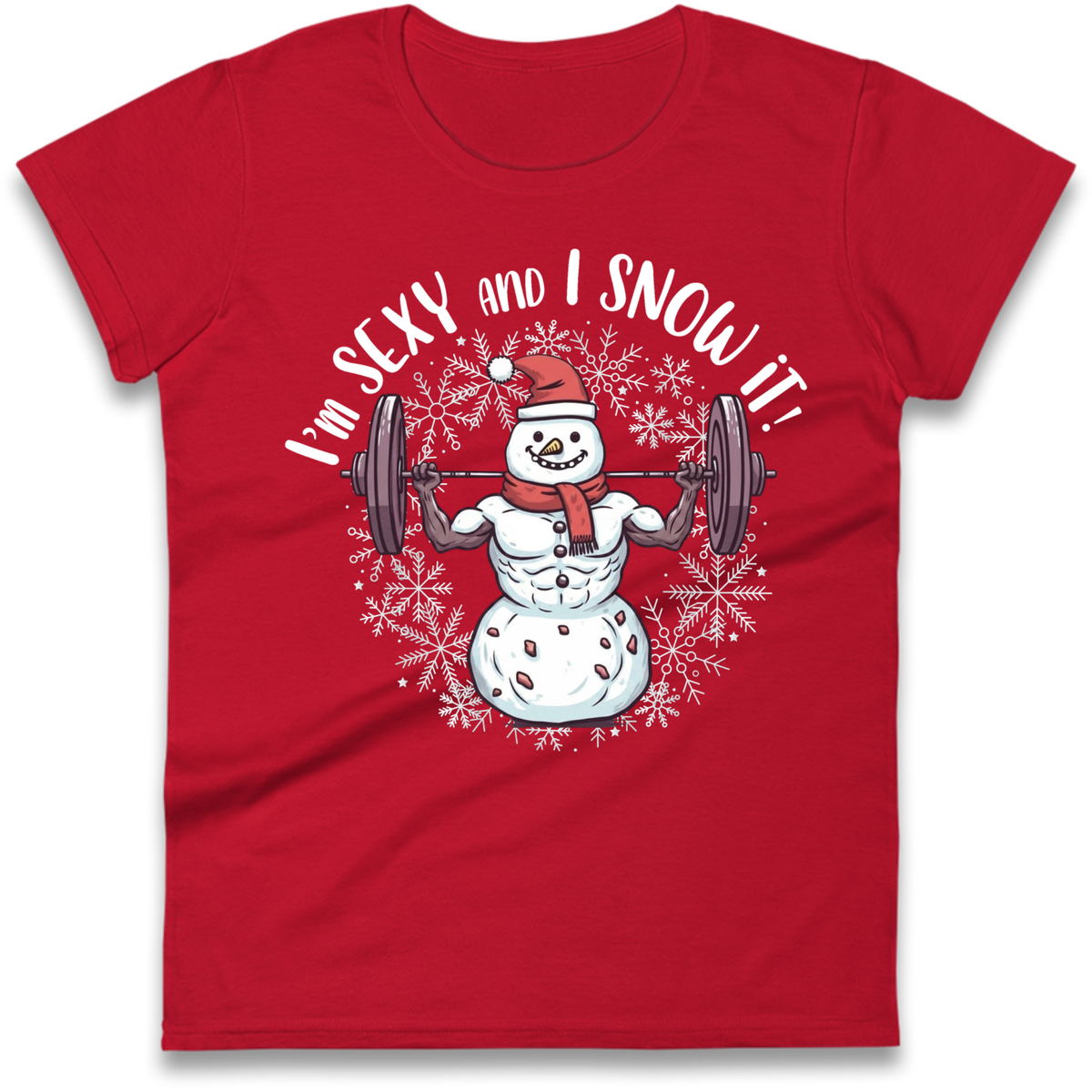 Gym Snowman Graphic Christmas Ladies T-Shirt