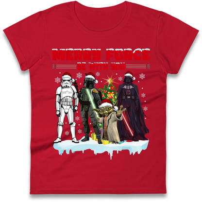 Merry Force Be With You Christmas Ladies T-Shirt